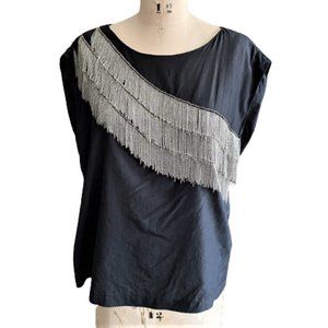 Loomstate chain fringe design organic cotton & silk boxy tunic top M